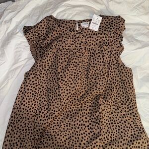 J. Crew Tan and Black Polka Dot Blouse